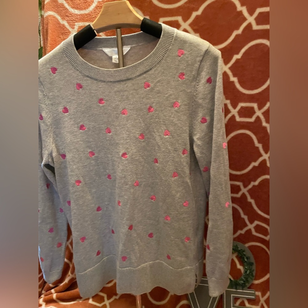 TIME & TRU Grey Pullover Sweater with Pink Hearts